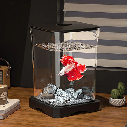 Aquarium Starter Kit Mini Desktop Rechteckiges Aquarium mit oberes Futterloch mit unten Licht Tischdekoration für Betta So ist Leben