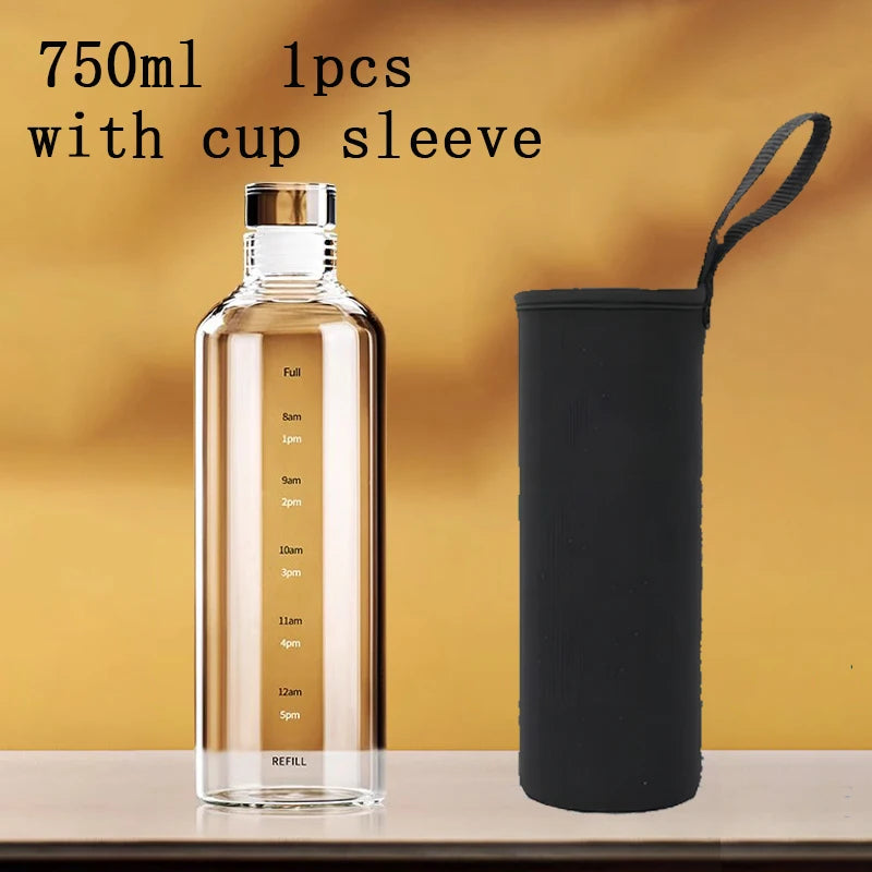 FOME Sport-Wasserflasche aus Glas mit Zeitskala, Weinaufbewahrungsflasche, Outdoor-Wasserflasche für Kaffee, Tee, Milch, Saft, 500/750/1000 ml So ist Leben