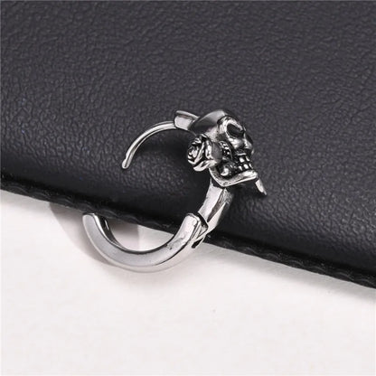 Gothic Schädel Skeleton Huggie Hoop Ohrringe für Männer Punk Rock Silber Farbe Edelstahl Cocktail Party Halloween Schmuck Geschenke So ist Leben