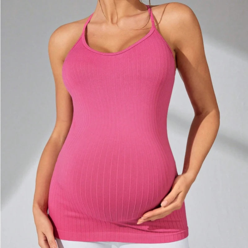 Neues Yoga-T-Shirt, gestrickt, leicht, atmungsaktiv, schweißableitend, Sport-Yoga-Kleidung für schwangere Frauen, Top mit Trägern So ist Leben