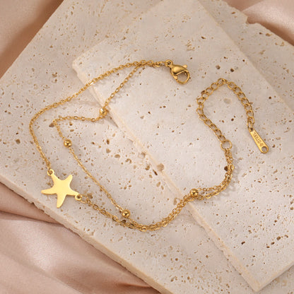 LIKGREAT Edelstahl-Seestern-Fußkettchen für Damen, verstellbare Strand-Fußkette, doppellagiges Sommer-Knöchelarmband, Schmuck, Geschenk So ist Leben