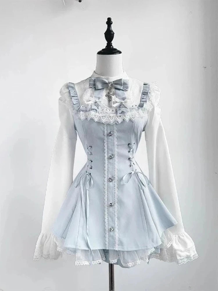 Gothic Lolita Zweiteiler Damen – Modernes A‑Linien Set - So ist Leben