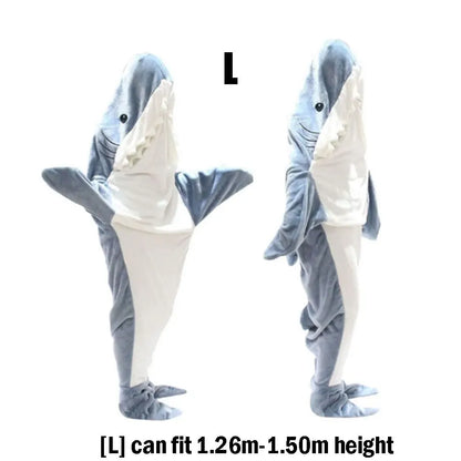 Cartoon Shark Decke Hoodie Frauen Kigurumi Overall Kinder Eltern Mit Kapuze Warme Flanell Lustige Homewear Shark Onesie Schlafsack - So ist Leben