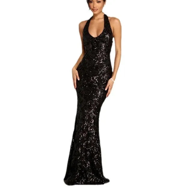 Sexy Hals Kragen Pailletten Kleid Modische Vielseitige Lange Kleid 2025, Herbst Und Winter Neue Produkt Mode Temperament Retro Wo So ist Leben