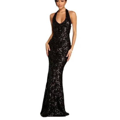 Sexy Hals Kragen Pailletten Kleid Modische Vielseitige Lange Kleid 2025, Herbst Und Winter Neue Produkt Mode Temperament Retro Wo So ist Leben