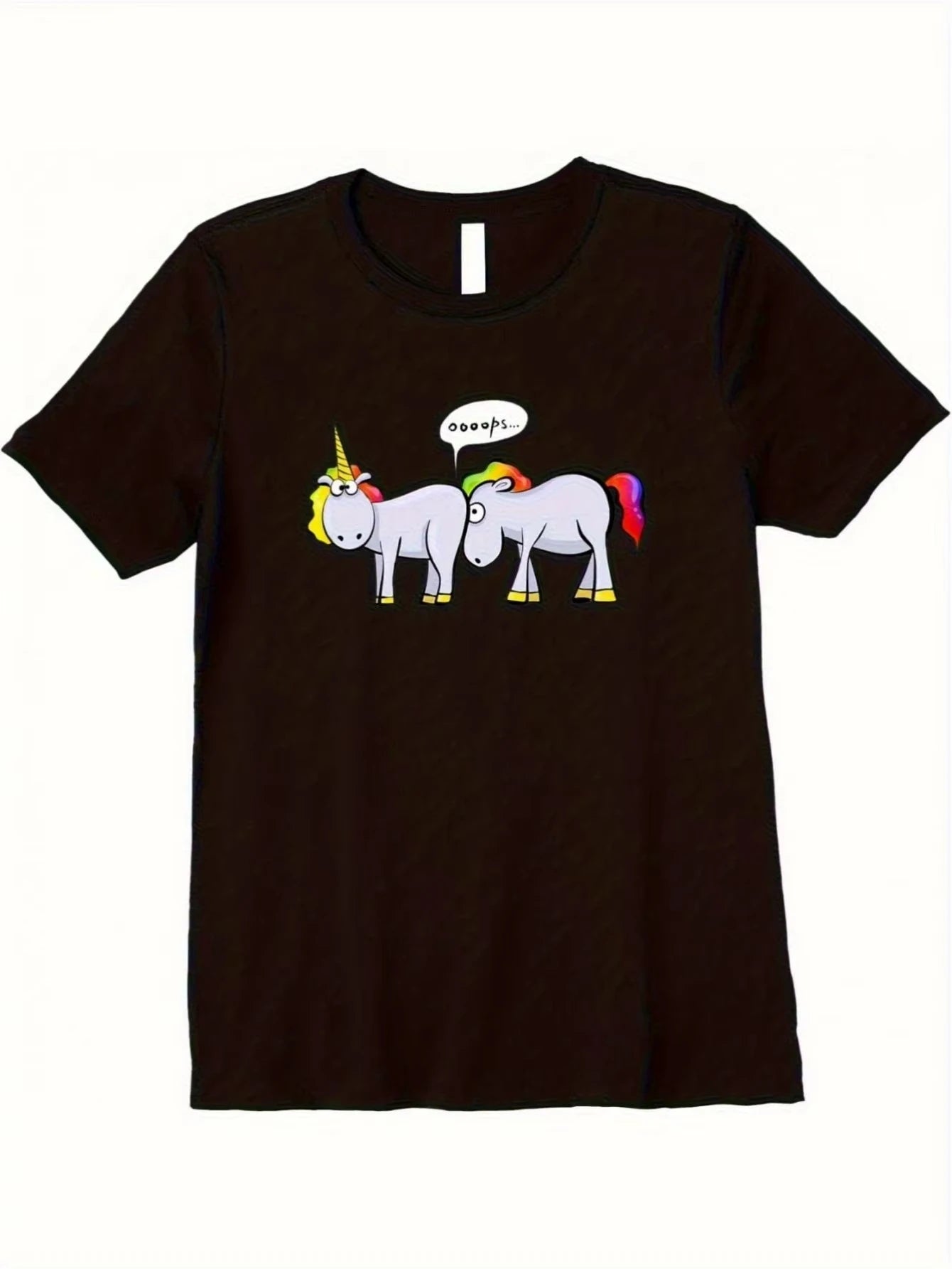 Herren & Damen Schwarzes Atmungsaktives Kurzarm-T-Shirt mit Weißem Cartoon-Pferd & Jockey-Aufdruck - Lässiger Rundhalsausschnitt Sommer So ist Leben
