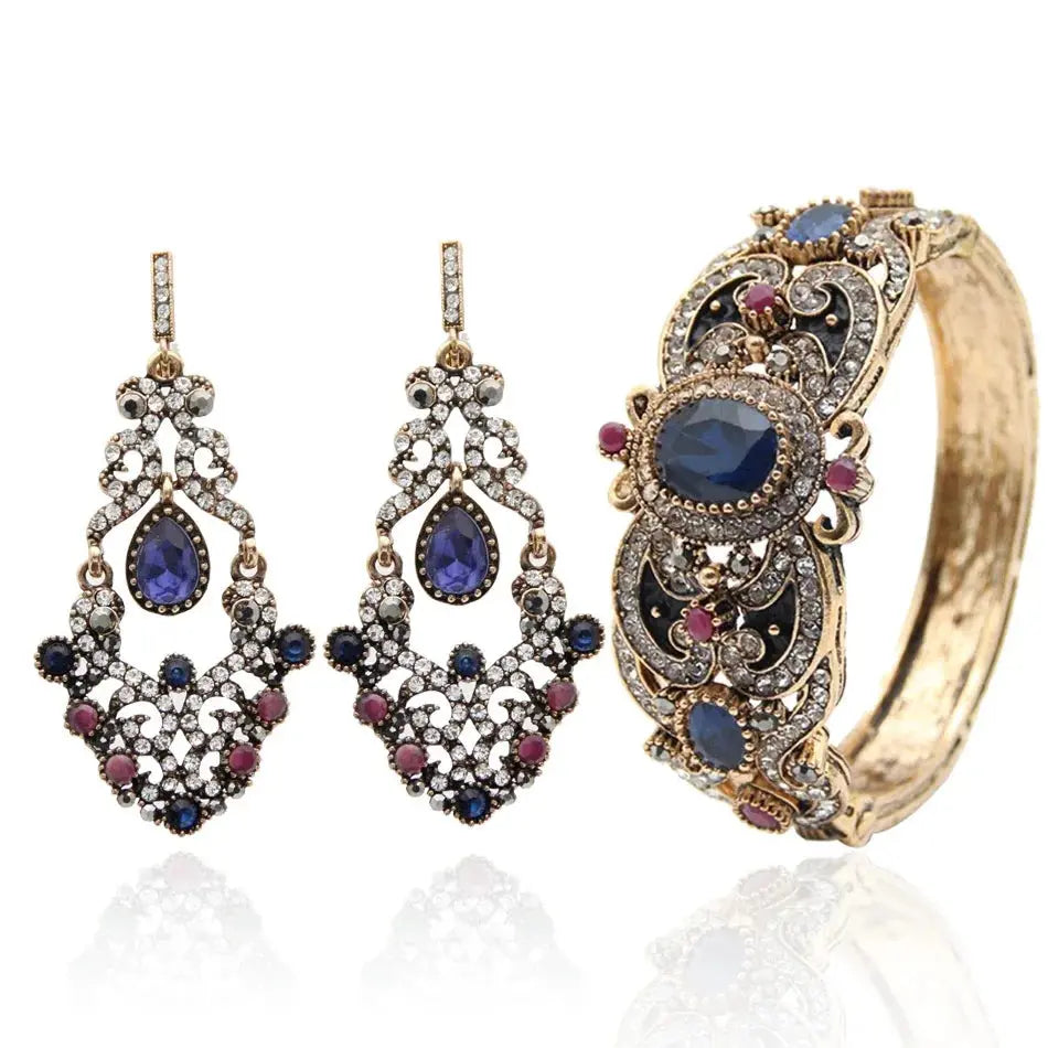 Sunspicems Indische Frauen Blume Schmuck Sets Harz Armreif Armband Ohrring Sets Türkische Haken Baumeln Ohrringe Braut Armband Geschenk - So ist Leben