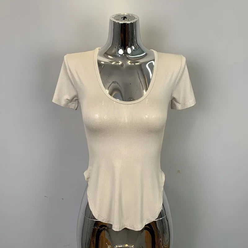 Koreanische Dongdaemun Pure Desire Sexy Spicy frauen Geschmack U-ausschnitt Slim Fit Langarm T-shirt Mid-länge gestrickte Casual Top So ist Leben