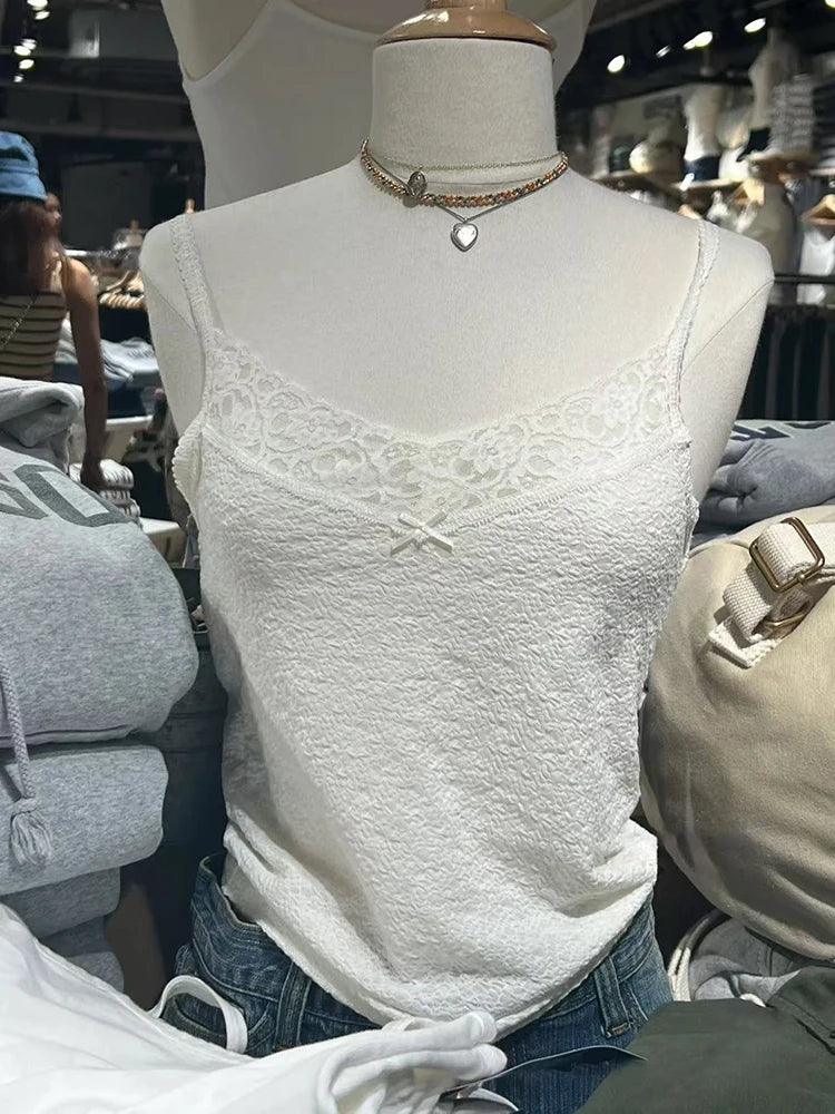 Spitze Trim Liebsten Tops Frauen Baumwolle Weiche Schlanke Weiß Sexy Ärmellose Leibchen Süße Nette Chic Tank Tops Y2K So ist Leben