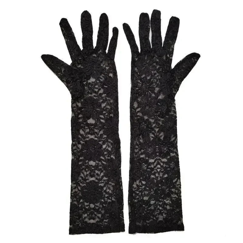 Mesh Fishnet Bowknot Lange Handschuhe für Frauen Spitze Rüschen Fingerlose Handschuhe Fäustlinge JK Lolita Kawaii Weiße Handschuhe UV-Schutz Y2k So ist Leben