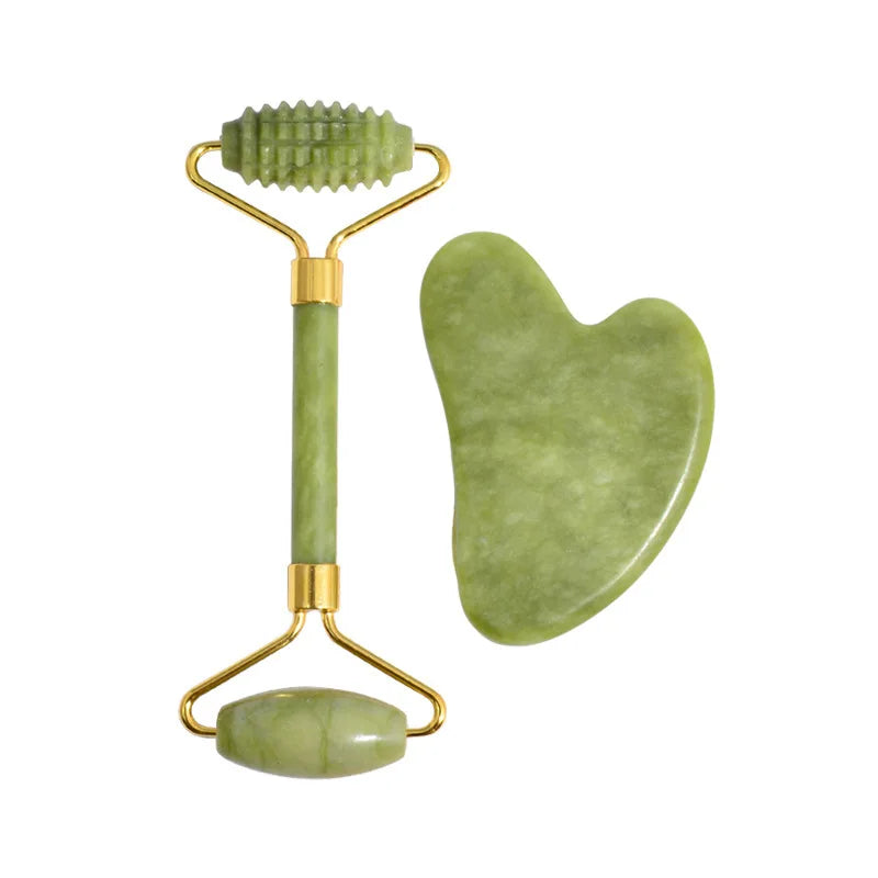 2 stücke Jade Massagegeräte Für Gesicht Körper Gua Sha Schaber Schönheit Gesichts Roller Set Natürliche Gouache Stein Massage Abnehmen Hautpflege heben So ist Leben