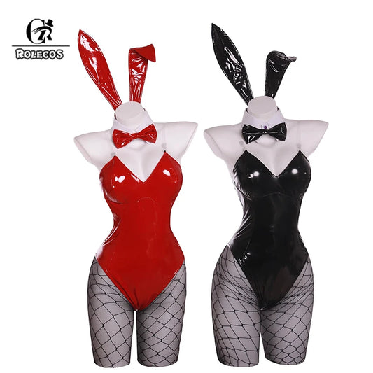 ROLECOS Spiel Rot Schwarz Bunny Anzug Frauen Elastische Leder Stoff Sexy Cosplay Anzug Halloween Weihnachten Overalls So ist Leben