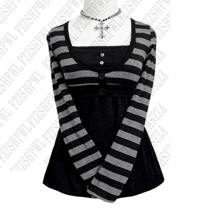 Y2K Damenbekleidung Goth American Style Cool Gir T-Shirt Retro Harajuku Mode Streifen Pullover Chic Rock Punk Streetwear Tops So ist Leben