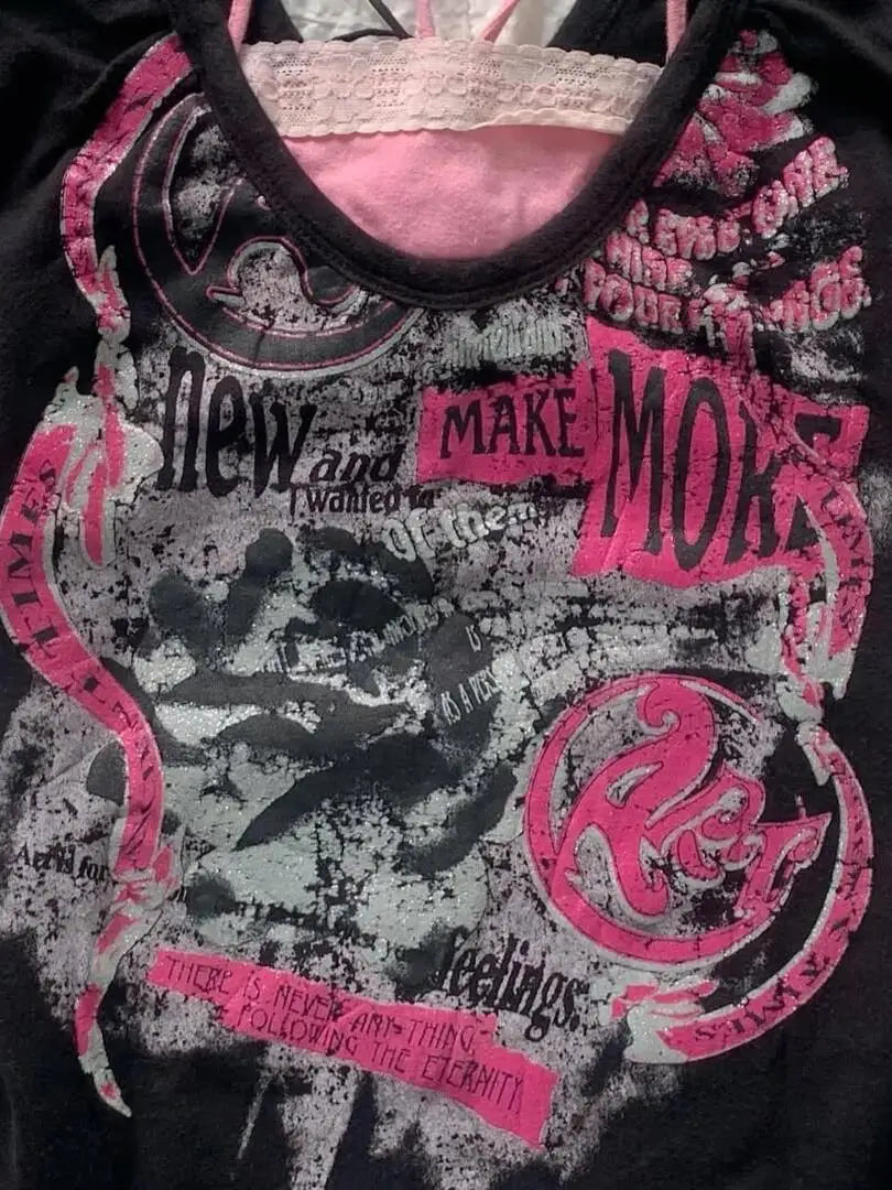 T-shirt Y2k Kleidung Gothic Punk 2000er Jahre Crop Top Mode Harajuku frauen kurzarm Shirt Süße Sling T shoujo mädchen Ästhetik So ist Leben