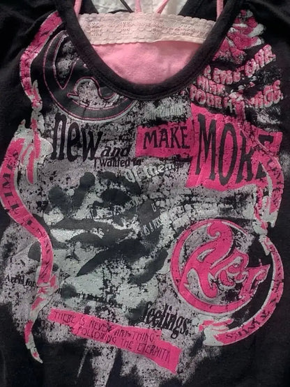T-shirt Y2k Kleidung Gothic Punk 2000er Jahre Crop Top Mode Harajuku frauen kurzarm Shirt Süße Sling T shoujo mädchen Ästhetik So ist Leben