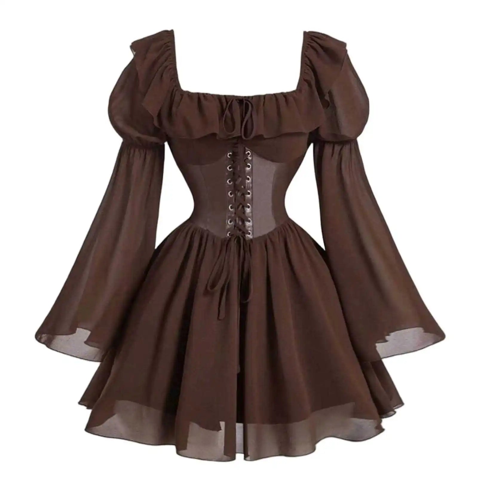 Renaissance-Periode mittelalterliches neues langärmeliges Damenkleid mit Blasenärmeln, Halloween-Mode, Retro, neuer Party-Taillenrock So ist Leben