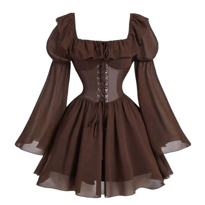 Renaissance-Periode mittelalterliches neues langärmeliges Damenkleid mit Blasenärmeln, Halloween-Mode, Retro, neuer Party-Taillenrock So ist Leben