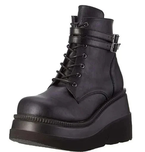 Heißer Verkauf der Saison, Gothic-Stil, dicker Boden, Stiefeletten, Motorrad-Ritterstiefel, nicht über dem Knie, großer Kopf, schlanke, hohe Röhrenstiefel So ist Leben