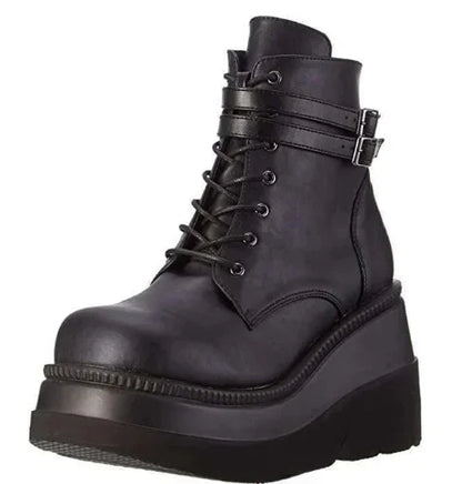 Heißer Verkauf der Saison, Gothic-Stil, dicker Boden, Stiefeletten, Motorrad-Ritterstiefel, nicht über dem Knie, großer Kopf, schlanke, hohe Röhrenstiefel So ist Leben