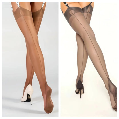 Luxuriöse, 80 % Oberschenkelstrümpfe aus Polyamid für Damen, 8 Denier, einfarbig, Strickstoff, Rückennaht, elegant und sexy So ist Leben