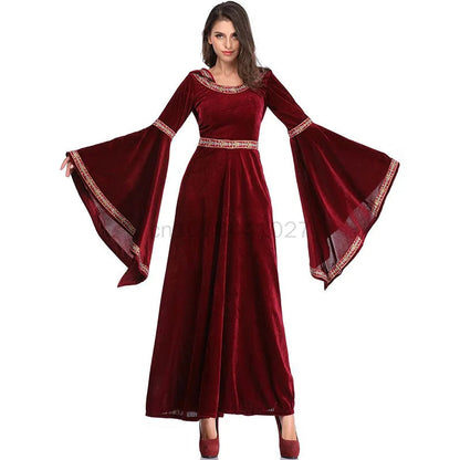 Mittelalter liches Retro viktoria nisches Kleid für Frauen Halloween Party Vampir Hexen kostüm Gothic Red Flare Ärmel Kapuze langes Kleid Vestidos So ist Leben