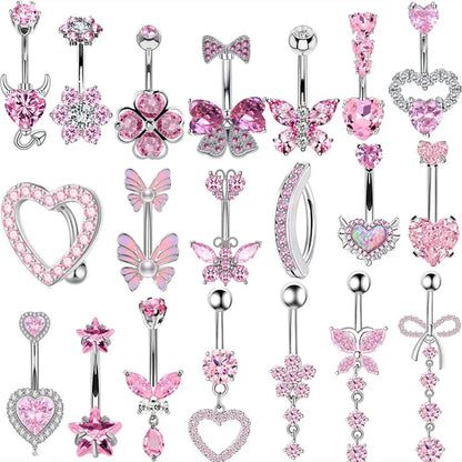 1PCS Rosa Krone Bauchnabel Ringe Schmuck Edelstahl Herz Nabel Piercing Barbell Kristall Nette Bauch Ringe Für Frauen Mädchen So ist Leben