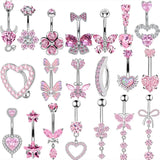 1PCS Rosa Krone Bauchnabel Ringe Schmuck Edelstahl Herz Nabel Piercing Barbell Kristall Nette Bauch Ringe Für Frauen Mädchen So ist Leben