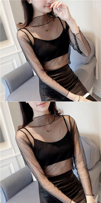 Damen Mesh Langarmshirt Modern mit Spitzenakzent So ist Leben