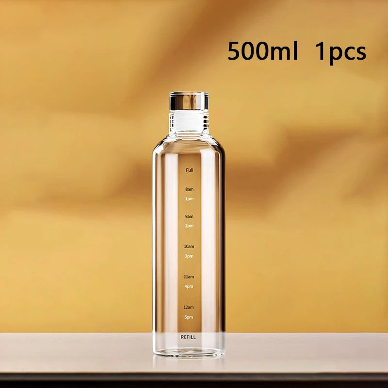 FOME Sport-Wasserflasche aus Glas mit Zeitskala, Weinaufbewahrungsflasche, Outdoor-Wasserflasche für Kaffee, Tee, Milch, Saft, 500/750/1000 ml So ist Leben