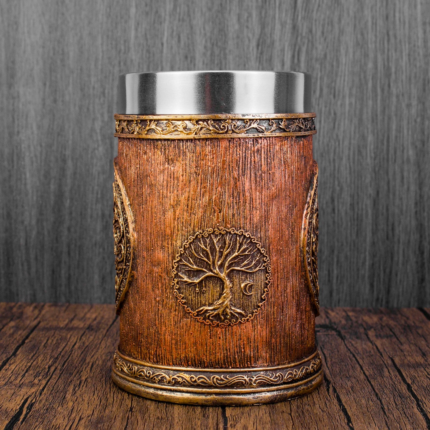 Neue Wikinger Baum des Lebens Tasse 3D Harz Becher 304 Edelstahl Tankard Nordic Dekor Stein Kaffeetasse Männer Geschenk So ist Leben