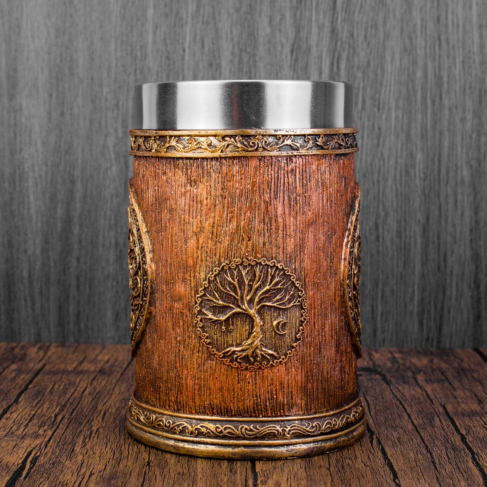 Neue Wikinger Baum des Lebens Tasse 3D Harz Becher 304 Edelstahl Tankard Nordic Dekor Stein Kaffeetasse Männer Geschenk So ist Leben