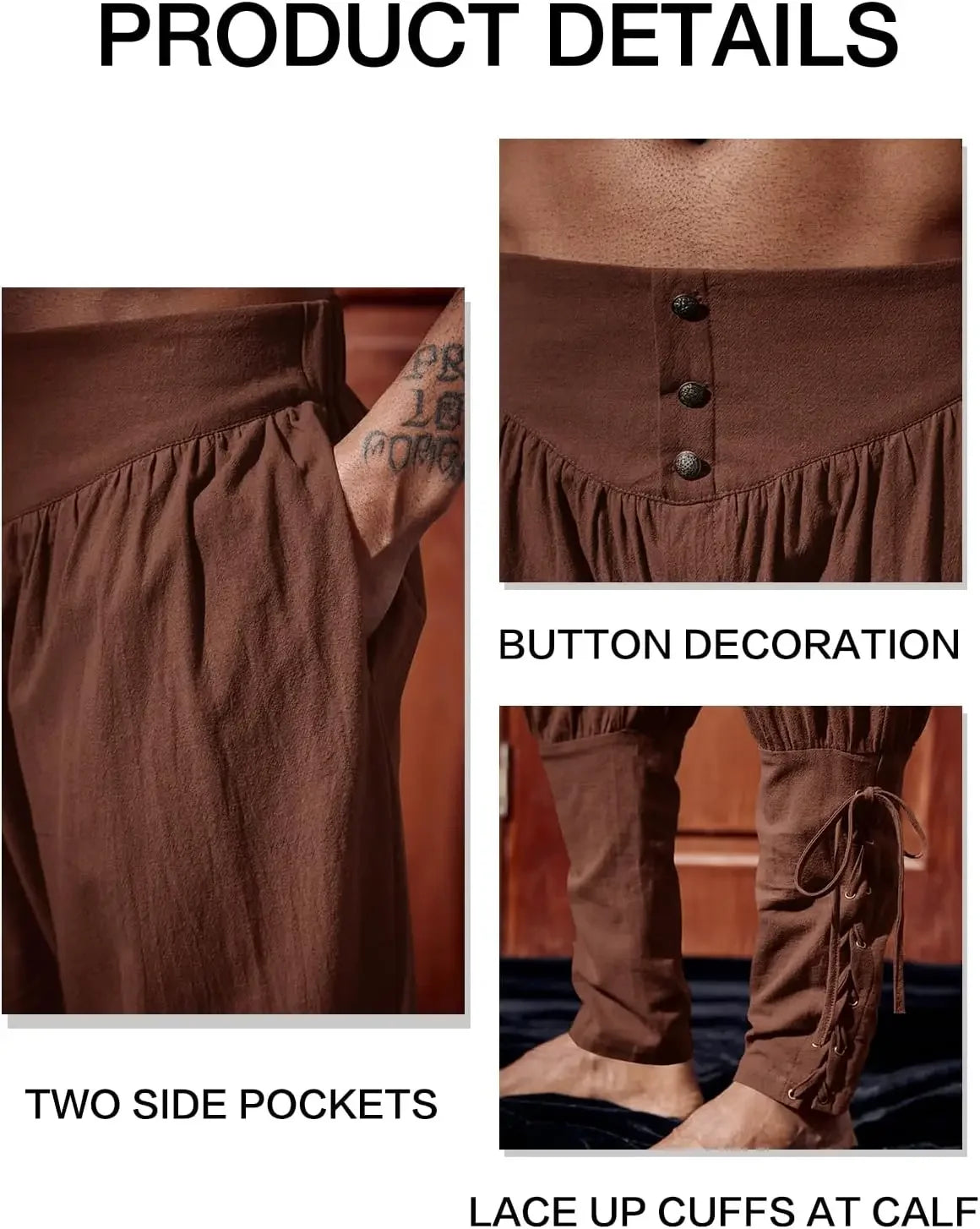 Mittelalterliche Herren-Knöchelhose, Renaissance, Wikinger, Pirat, Schnürung, schmal zulaufende Halloween-Leinen-Kostümhose, Cargohose So ist Leben