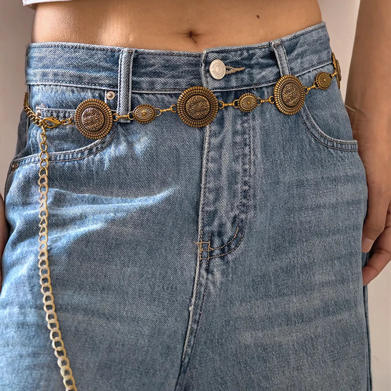 Modischer Metallkettengürtel für Damen, Cowgirl, Western Country, geschnitzter Hut, Kettengürtel, verstellbarer Gürtel für Pullover, Kleider, Jeans So ist Leben
