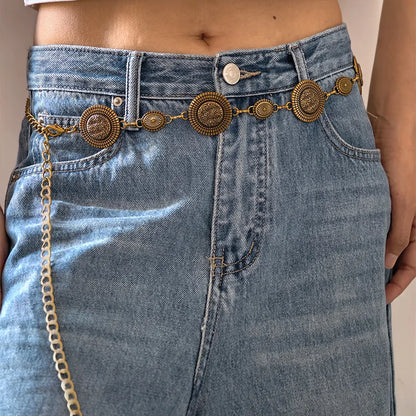 Modischer Metallkettengürtel für Damen, Cowgirl, Western Country, geschnitzter Hut, Kettengürtel, verstellbarer Gürtel für Pullover, Kleider, Jeans So ist Leben