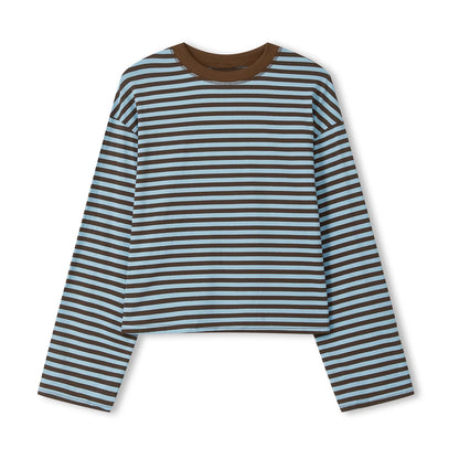 Frauen Langarm Shirts Rundhals Lose Sweatshirts Damen Herbst Casual Gestreiften Top Streetwear So ist Leben