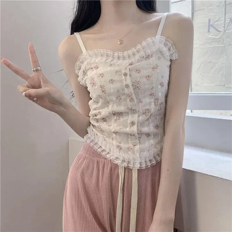Florale Röhrenoberteile, französisches Holzohr-Saum-Unterhemd, atmungsaktive Spitzen-Tanktops für Damen, schöne Unterwäsche für den Sommer So ist Leben