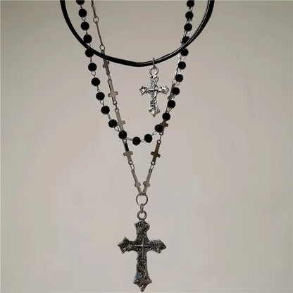 Gothic Y2K Metall Kreuz Anhänger Multi Layer Perlen Halskette Für Frauen Männer Vintage Punk Grunge EMO Charme Schmuck Zubehör Geschenk So ist Leben
