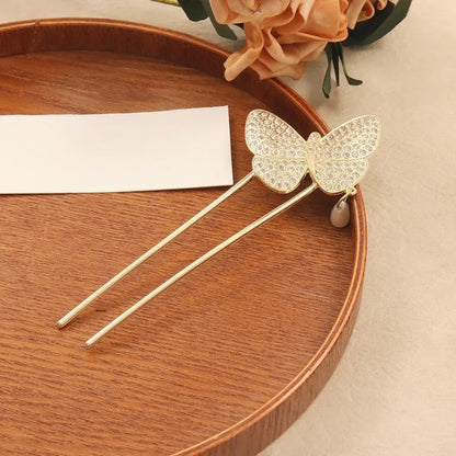 U-förmige Haarnadel aus Metall, Perlen-Schmetterlings-Haar-Accessoire, neuer chinesischer Stil, antikes Gefühl, hochwertige florale Step-Rock-Haarnadel So ist Leben