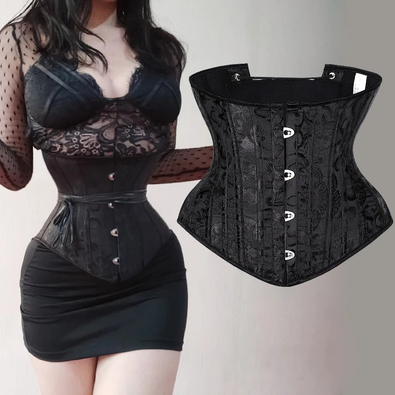 23 cm kurzer Torso, 24 Spirale, Stahlstäbchen, Korsett, Blumenmuster, schlankmachende Taille, Shapewear, Jacquard-Unterbrustkorsett, Gothic-Bustier 8130 So ist Leben