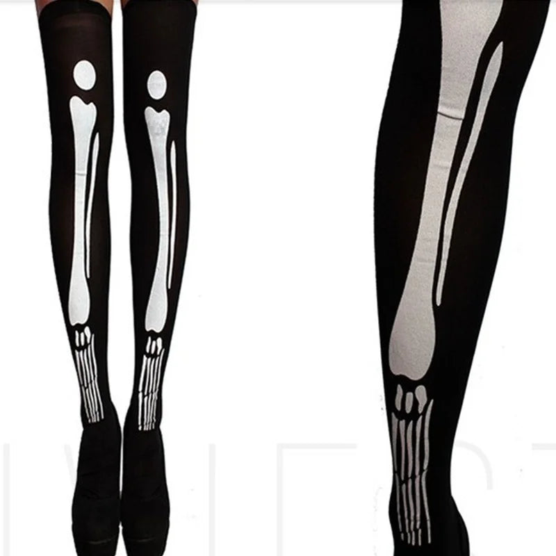 Halloween Aprilscherz Thema Party Rollenspiel Horror Totenkopf Aufdruck Lange Röhre Enge Strümpfe Kostüm Frauen Festival So ist Leben