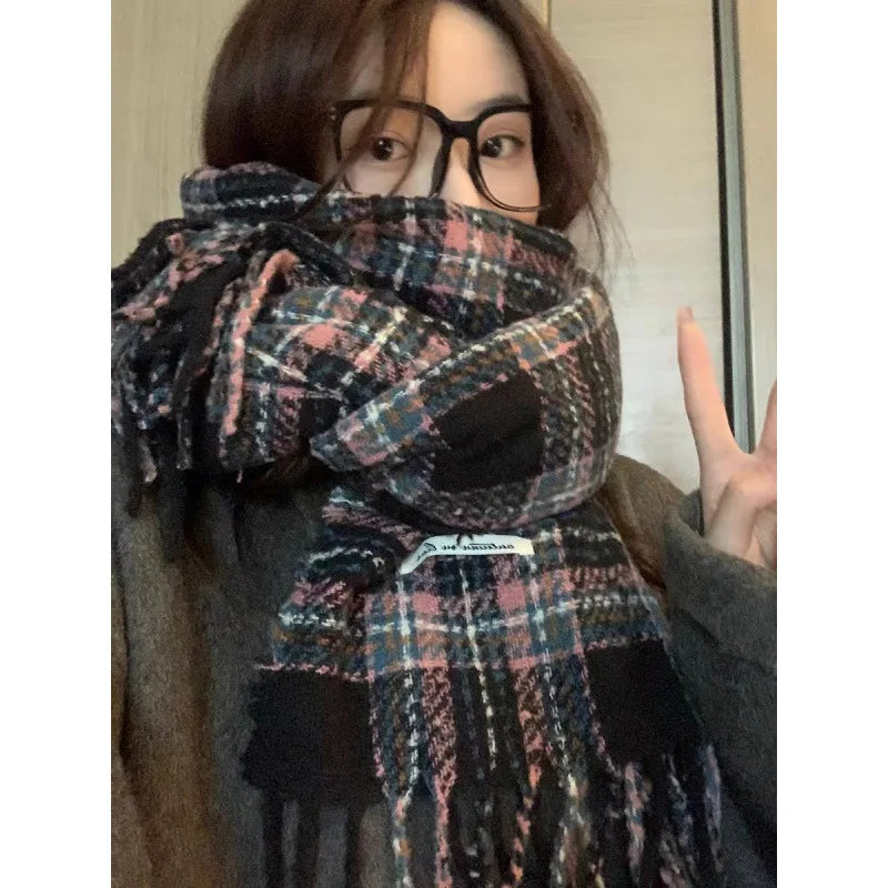 Retro koreanischen Stil Damen Schal Winter warm Quastenbesatz Nachahmung Kaschmir Schal Wrap Polyester frisch süß cremiger Stil So ist Leben