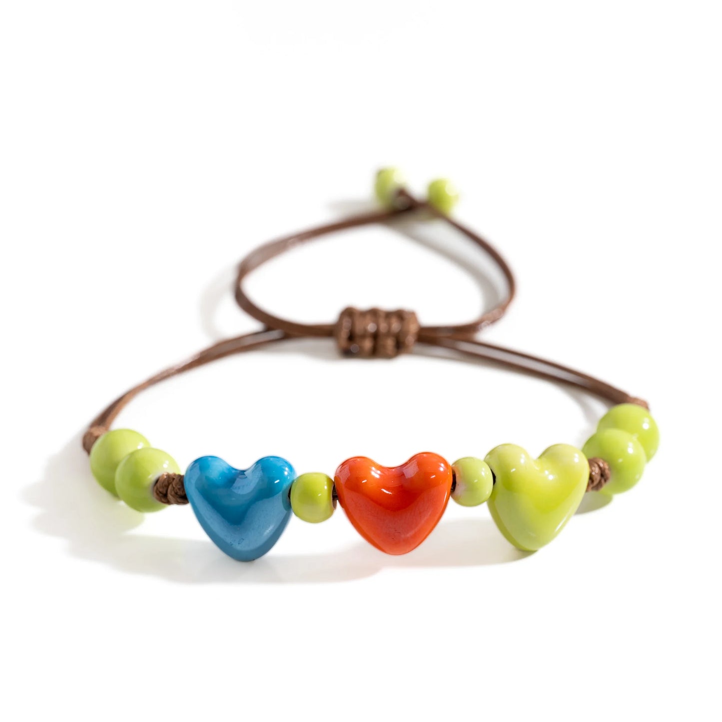 Handgefertigtes mehrfarbiges dreifaches Herz-Armband aus Keramik, verstellbare Wachsschnur, minimalistischer Boho-Stil für Paare und Freunde So ist Leben