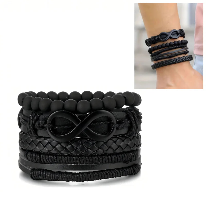 Punk Multilayer Antike Leder Armband Set Schädel Auge Stern Charms Hiphop Rock Y2K Vintage Pu Gothic Armband Mann Goth Schmuck So ist Leben