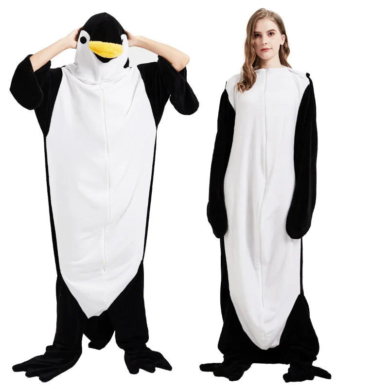 Neue Pinguin Plüsch einteilige Pyjamas Flanell Cartoon einteilige Pyjamas Halloween Tier Leistung Hause Kleidung So ist Leben