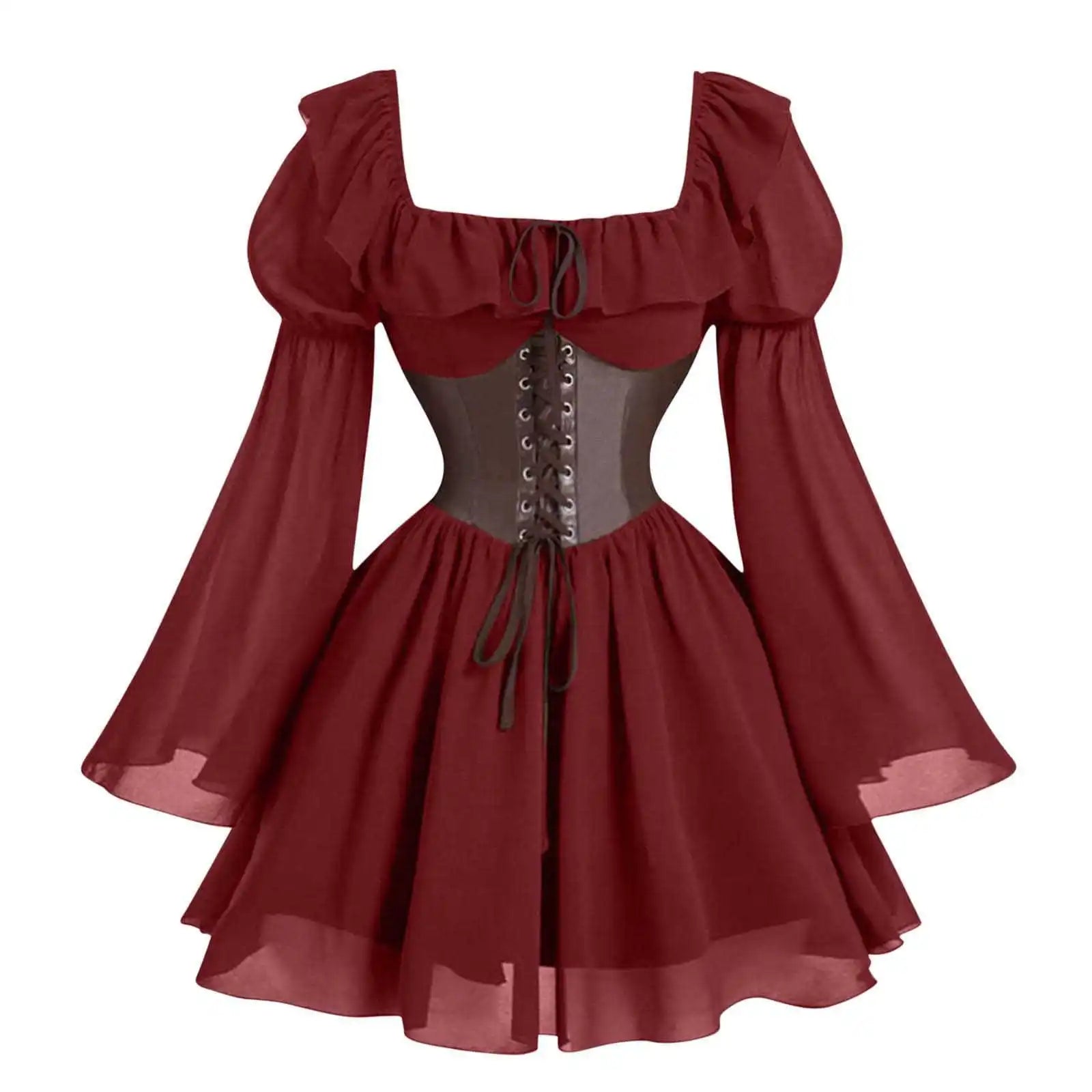 Renaissance-Periode mittelalterliches neues langärmeliges Damenkleid mit Blasenärmeln, Halloween-Mode, Retro, neuer Party-Taillenrock So ist Leben