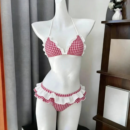 Kawaii Polka Dot Bikini-Set mit Neckholder-Trägern, zweiteiliger Badeanzug für Damen, süßer Stil, Strandparty-Badeanzug So ist Leben