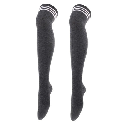 Overknee-Oberschenkelstrümpfe für Damen im akademischen Stil, schwarz-weiß gestreift, lange Socken, Overknee-Strümpfe für Damen und Mädchen, warmes Knie So ist Leben