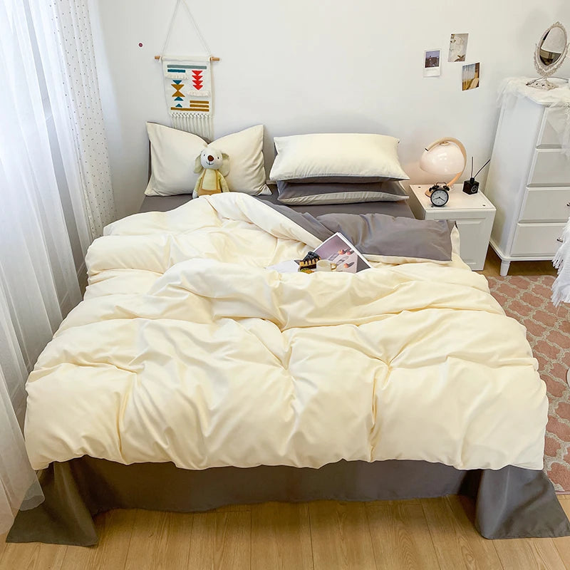 Schwarzes Bettwäsche set weiches Bettwäsche set gewaschener Baumwoll bett bezug Kissen bezug und Bettlaken постельное бельё набор Home Bettwäsche So ist Leben