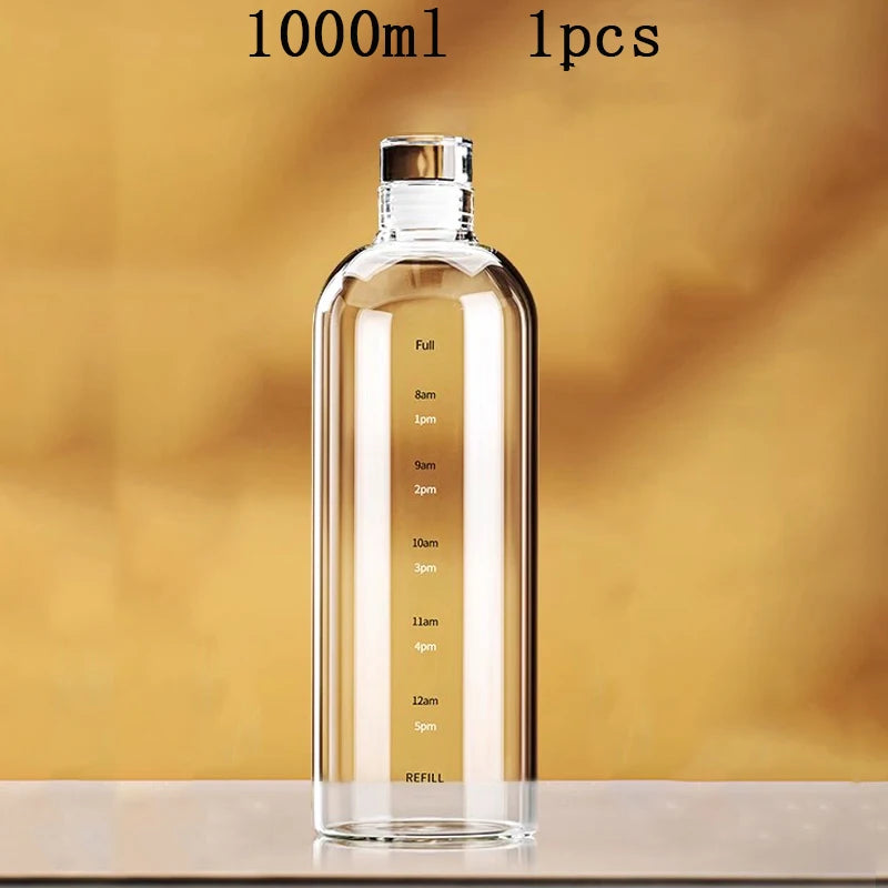FOME Sport-Wasserflasche aus Glas mit Zeitskala, Weinaufbewahrungsflasche, Outdoor-Wasserflasche für Kaffee, Tee, Milch, Saft, 500/750/1000 ml So ist Leben
