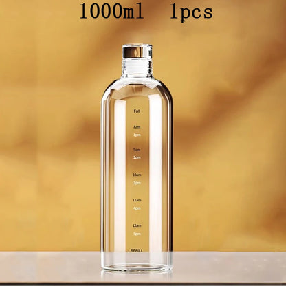FOME Sport-Wasserflasche aus Glas mit Zeitskala, Weinaufbewahrungsflasche, Outdoor-Wasserflasche für Kaffee, Tee, Milch, Saft, 500/750/1000 ml So ist Leben